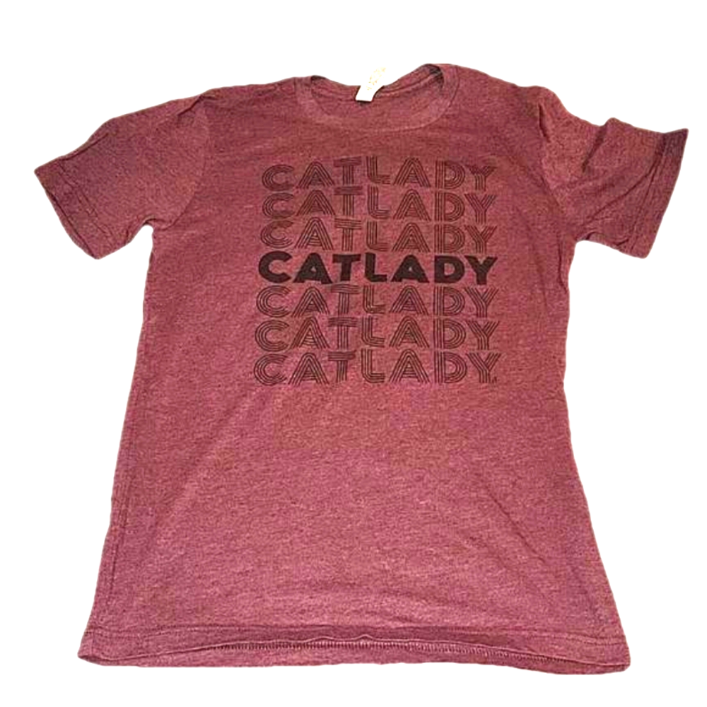 Bella Canvas Maroon Black Cat Lady Tee Shirt Size Small
